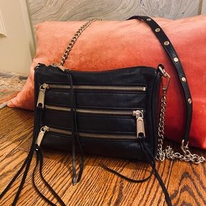 Black & Gold Fringe Zipper Crossbody Purse